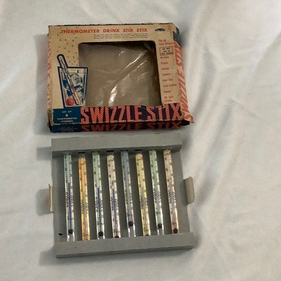 Vintage Swizzle Stix Thermometer drink stir stix. Set of 8. Original box. - Picture 5 of 9